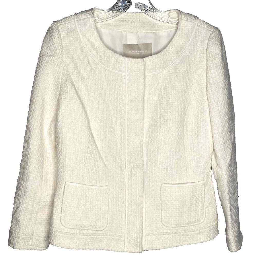 Banana‎ Republic tweed Career Academia Wool Blend Button Cream Women's Blazer